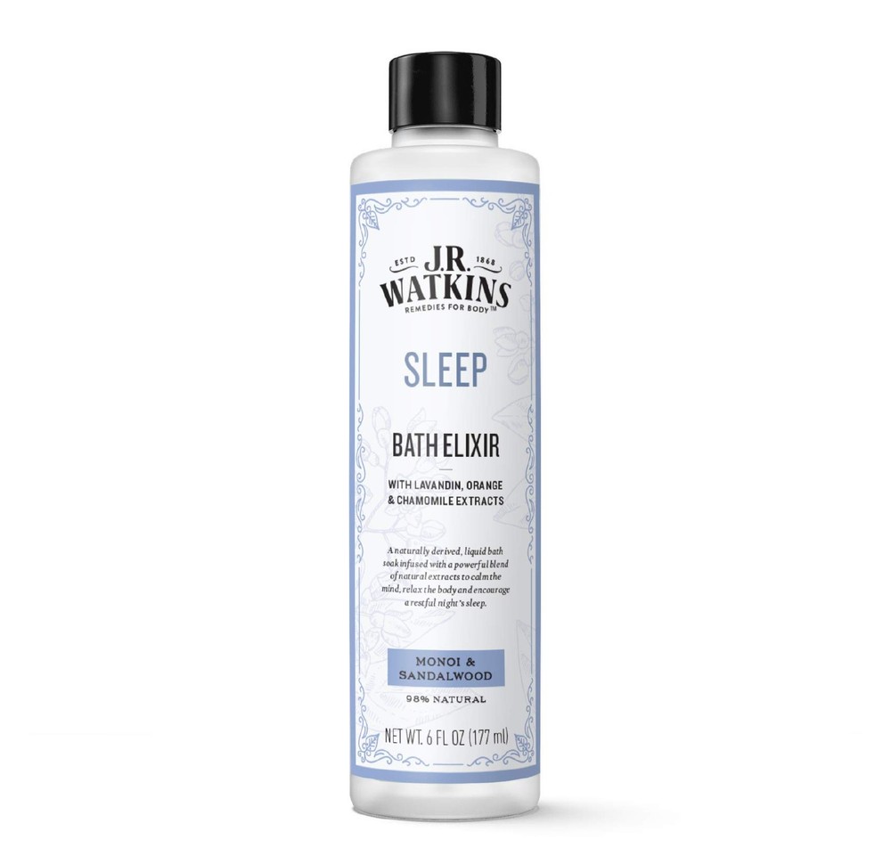 J.R. Watkins Sleep Bath Elixir, Liquid Bath Soak, Monoi & Sandalwood  6 oz