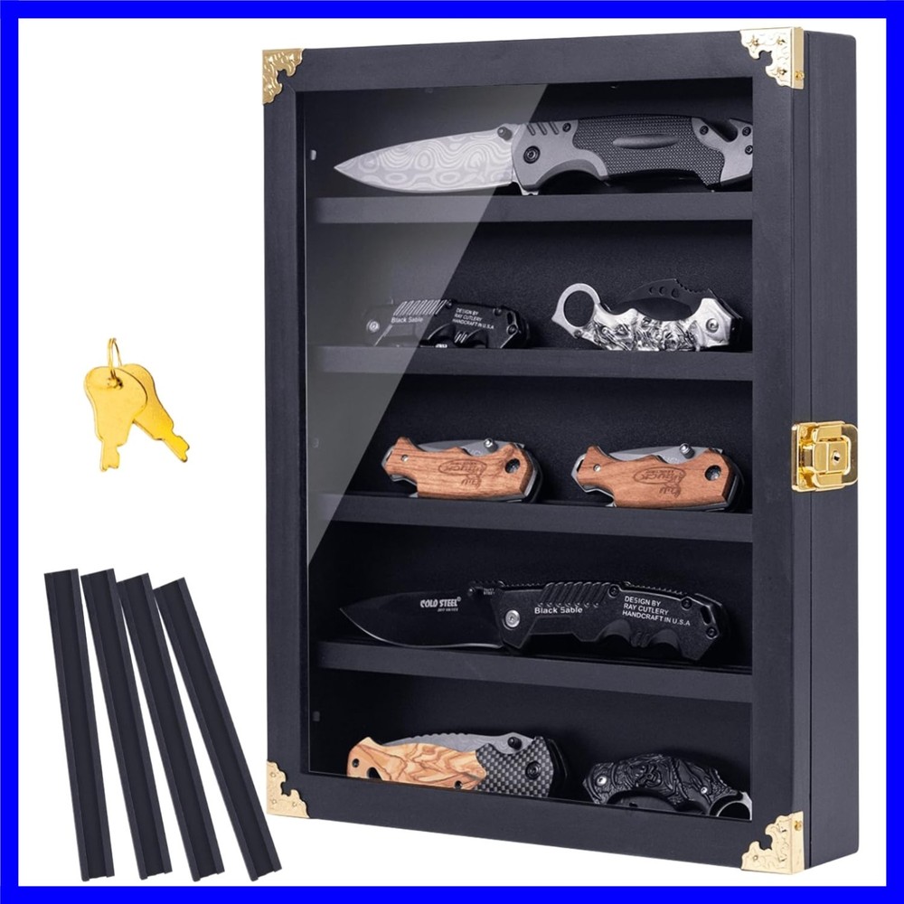 Wall Mounted Wooden Knife Display Case, Four Replaceable Single Grooves, Deta...