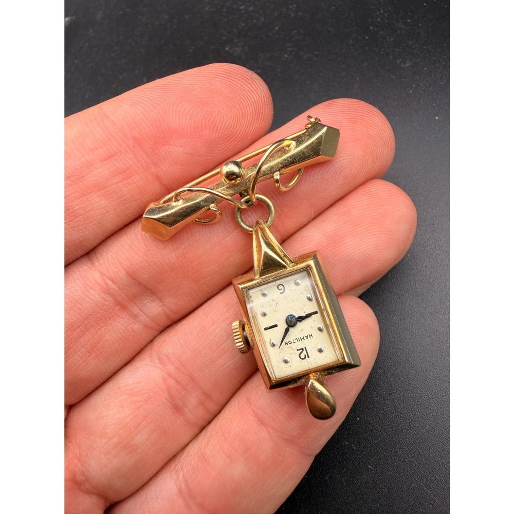 Rare Hamilton Lapel Pin 14k Solid Gold Watch - 1950