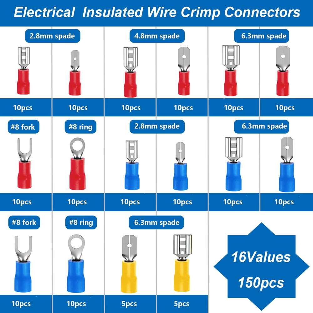Wire Connectors 22-10AWG Wire Terminals Ring, Butt, Spade, Fork Connector Kit...