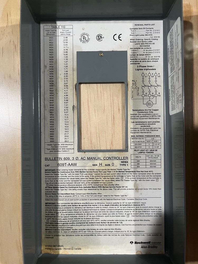 Allen-Bradley AC Manual Controller 609T-AAW