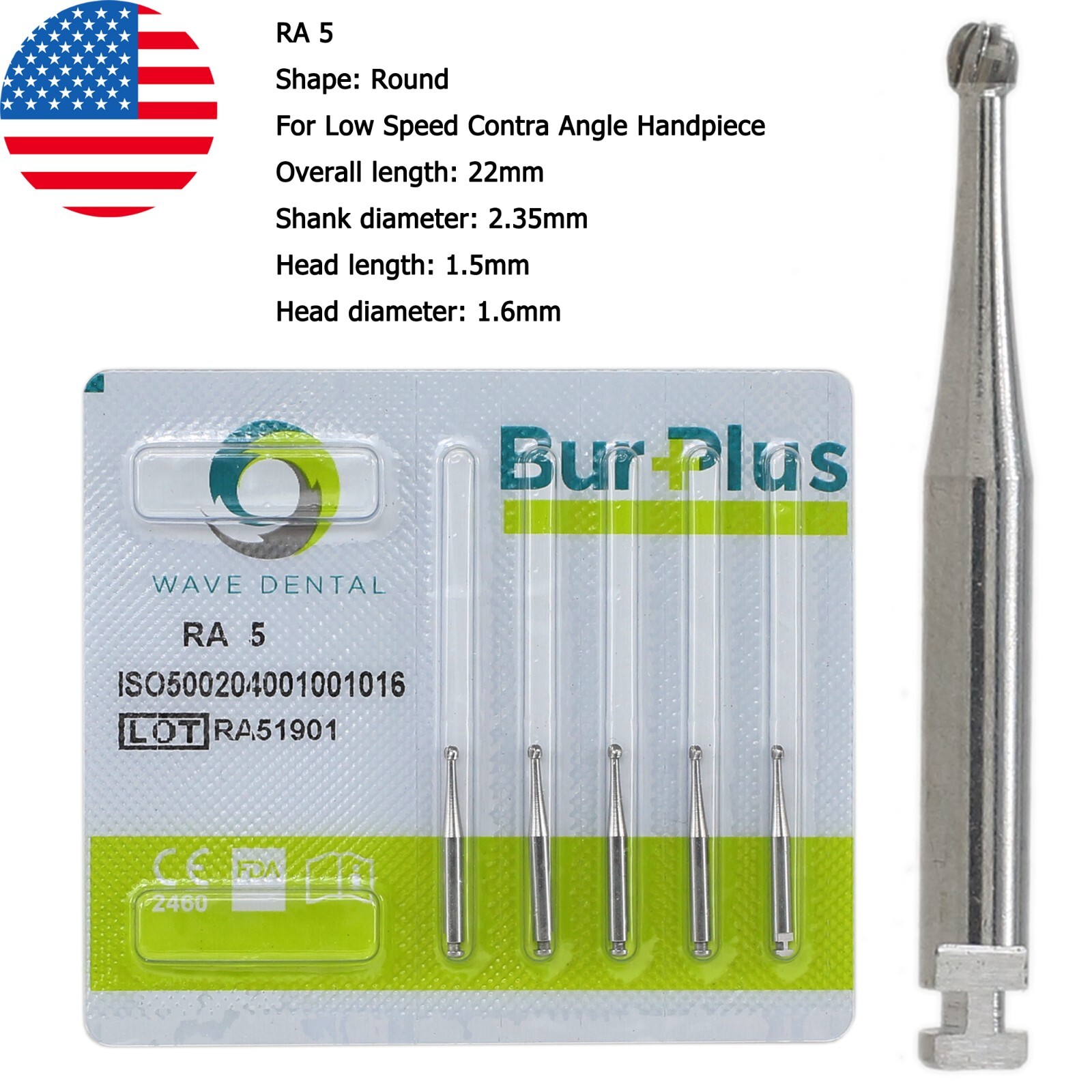 Wave Dental Carbide Burs Surgical Bur Latch 2.35mm RA SURG 2 4 6 8 Contra Angle