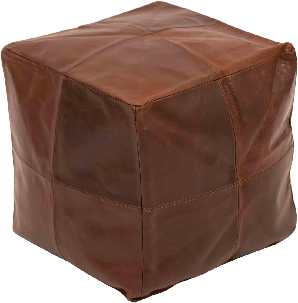 Moroccan Leather Pouf Ottoman Square Goatskin Handmade Footstool Decor