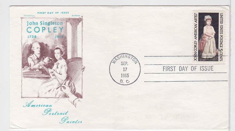 TurtlesTradingPost- John Singleton Copley #1273- 1965- FDC Chickering Jackson
