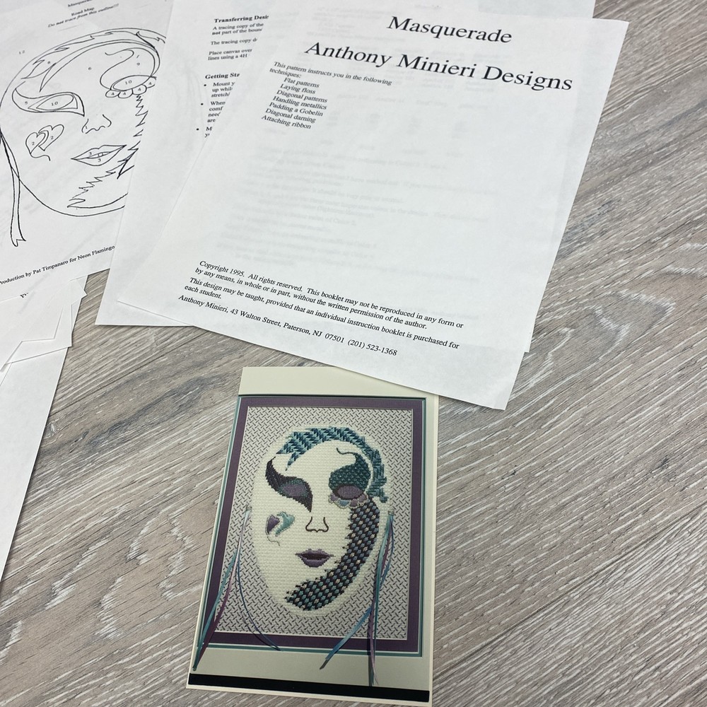 Tony Minieri Needlepoint Masquerade Mask Chart Pattern Guide ONLY Anthony AMD