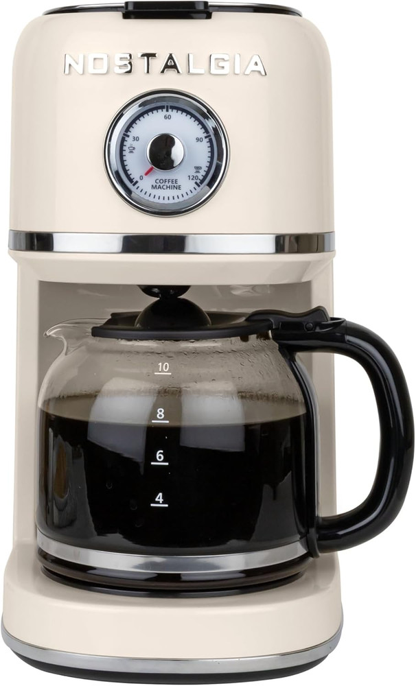 Classic Retro 10 Cup Coffee Maker - One-Touch Drip Brew, Reusable Filter - Anti-