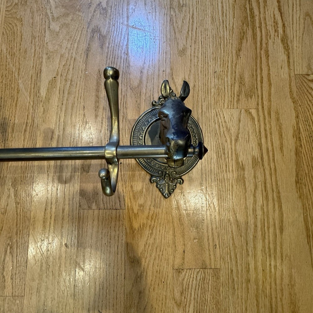 Vintage Brass Horse Head Coat Rack With Five Hooks