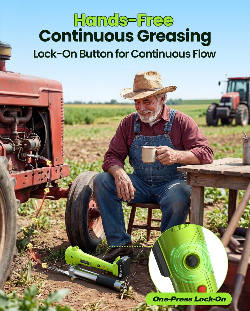 Grease Gun with Lock-On Trigger for Effortless Greasing, Cordless Electric Greas