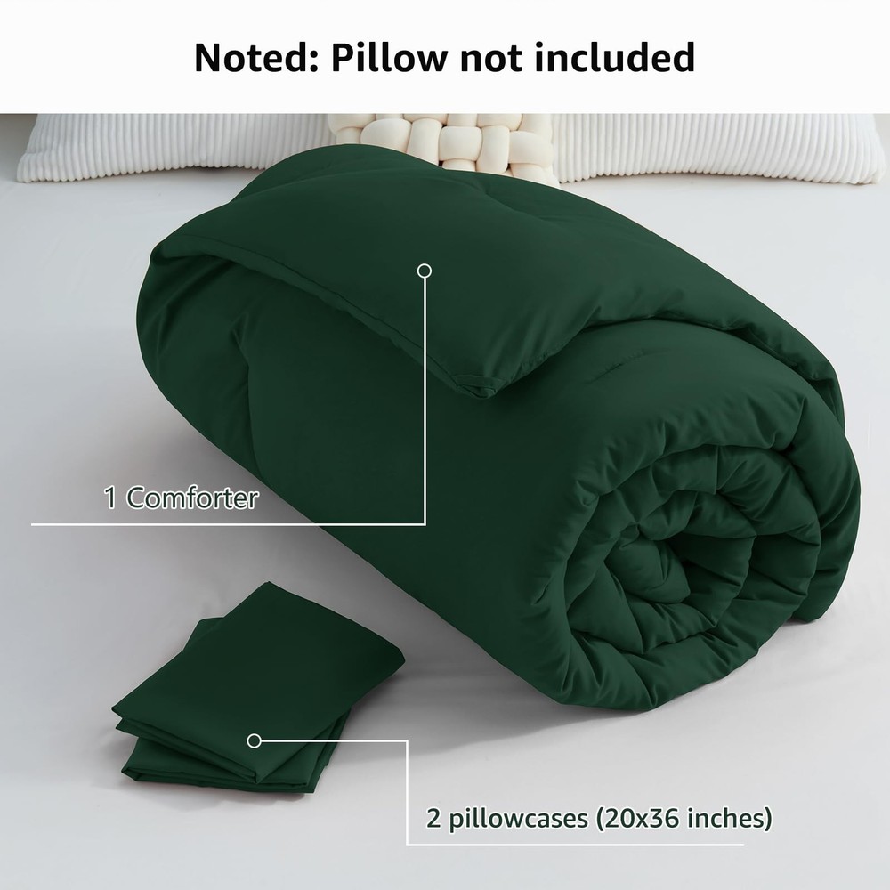 King Size Comforter Set Emerald Green, 3 Pieces Solid Comforters King Size Br...