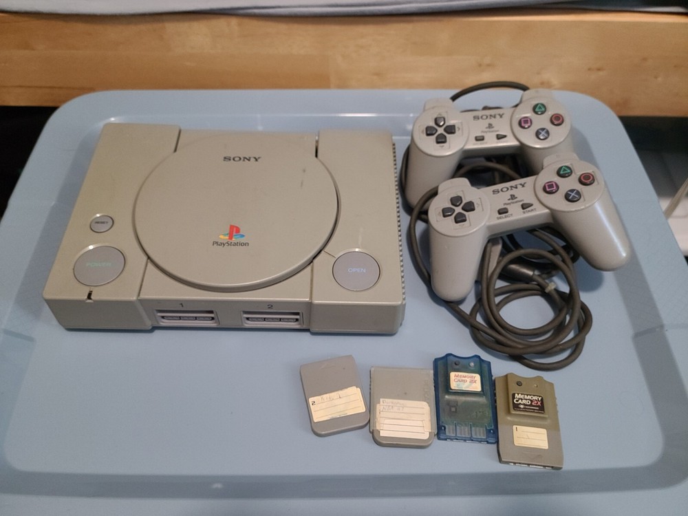 Sony PlayStation 1 Video Game Console - Gray, 2 Controllers, Memory Cards