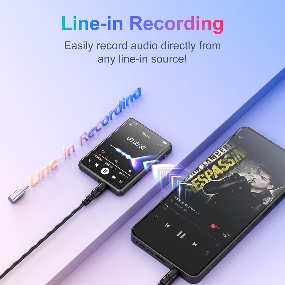 High-Quality 64GB Bluetooth MP3 Player with Touch Screen & Speaker - Gray