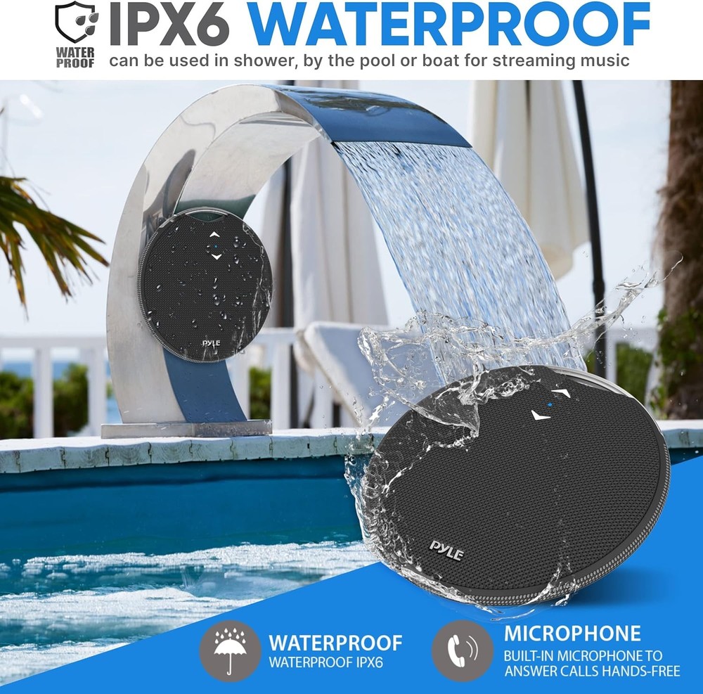 Pyle Portable Waterproof Wireless Bluetooth Mini Speaker w/ Mic - Black