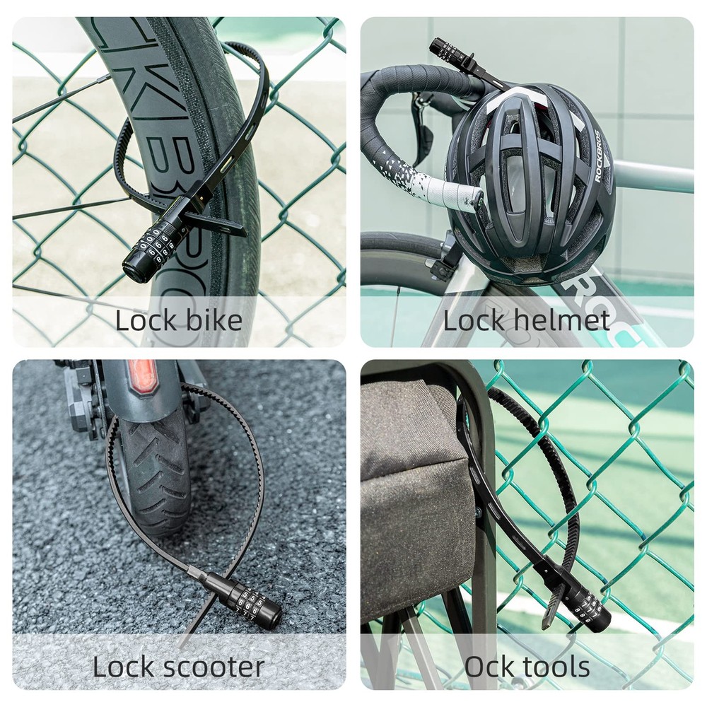 ROCKBROS Steel Core Security Zip Tie Lock Multi-Use, 3-Digit one-size, Black