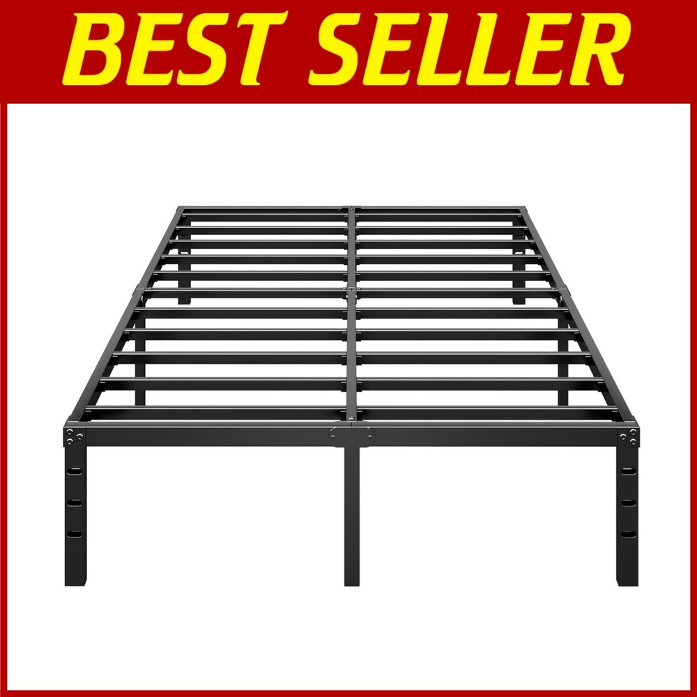 Easy Assembly Metal Bed Frame, Strong Support Slats, Queen
