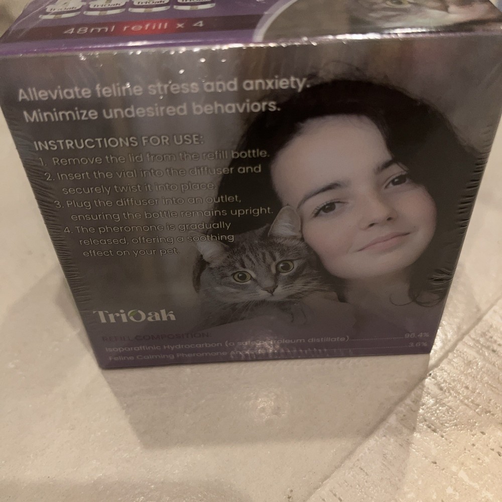 Tri-Oak Calming Pheromone For Cats 4 Diffuser Refills NEW/SEALED