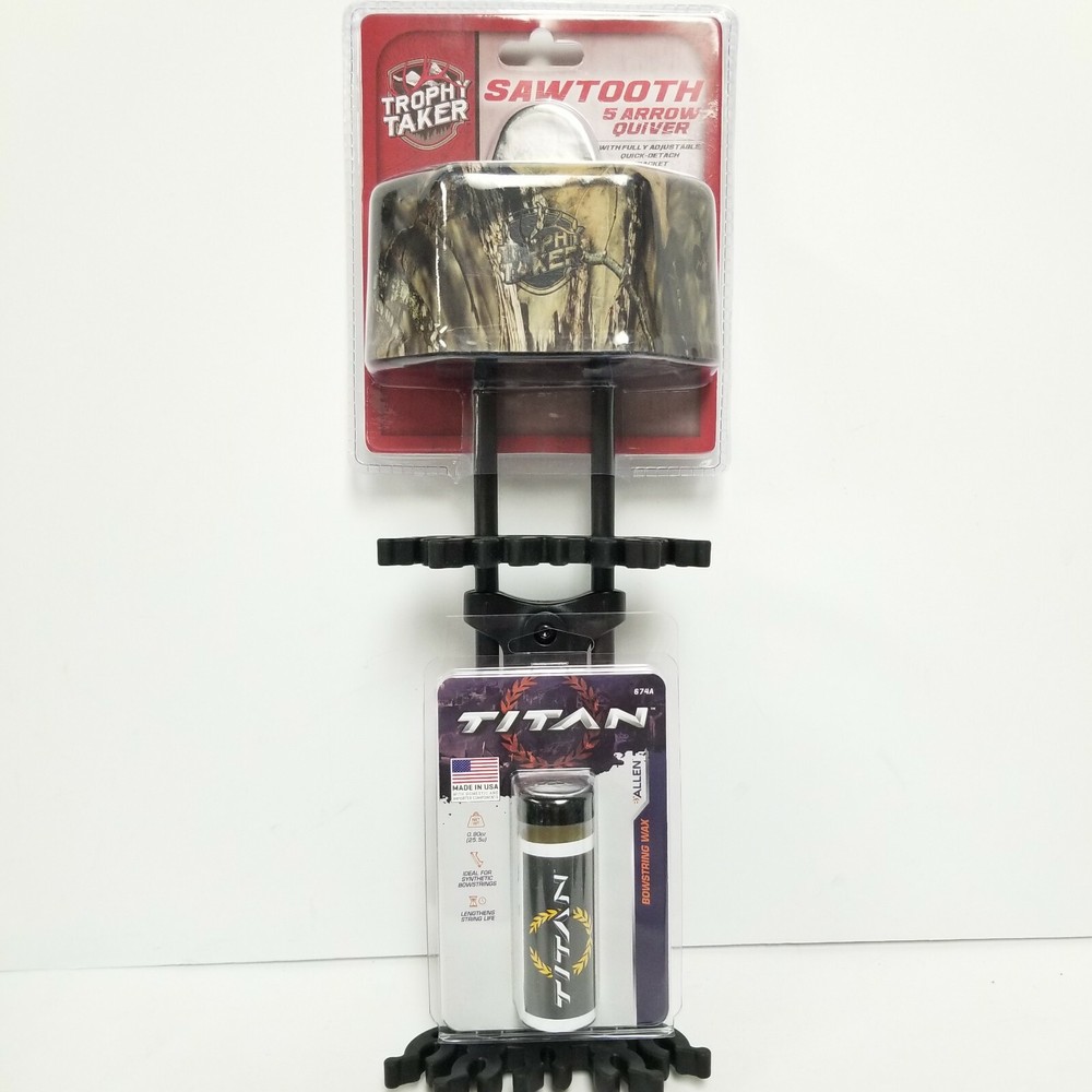 Trophy Taker Sawtooth 5 Arrow Quiver Adjustable Quick Detach Bracket +String wax