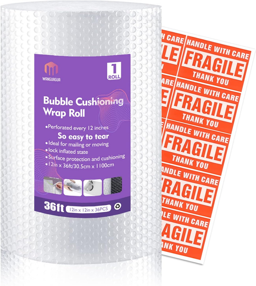 1 Roll 12" X 36' Perforated Nylon Bubble Packing Wrap for Moving Boxes Shippi...