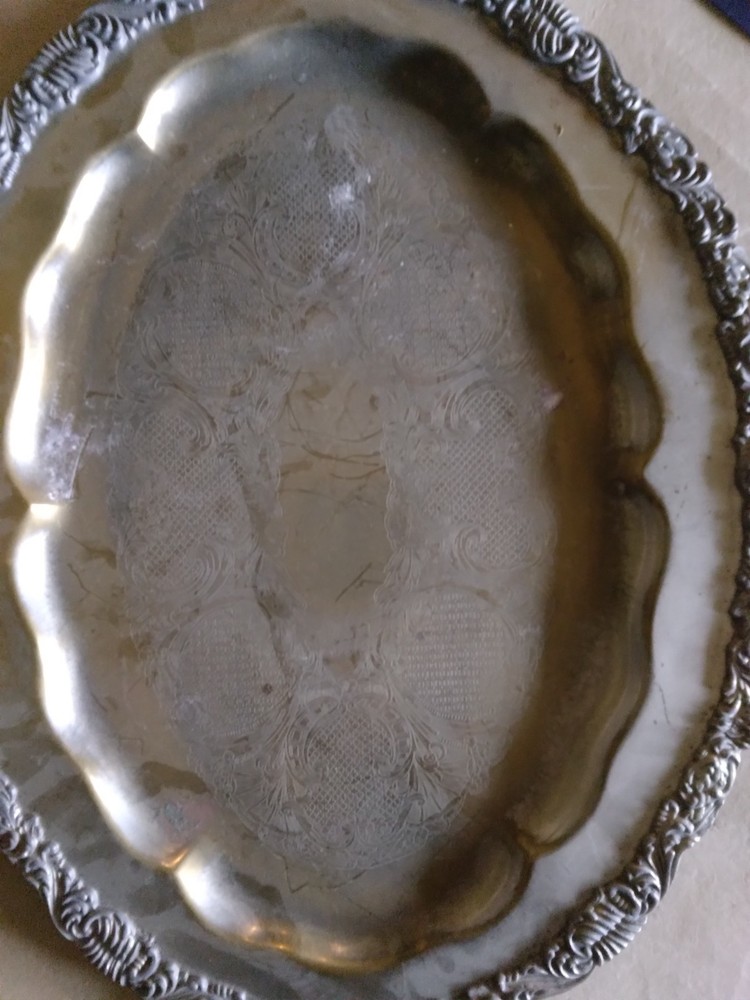 Silverplate group: Richard, Industria Argentina--tray Rep. Sheffield--damage