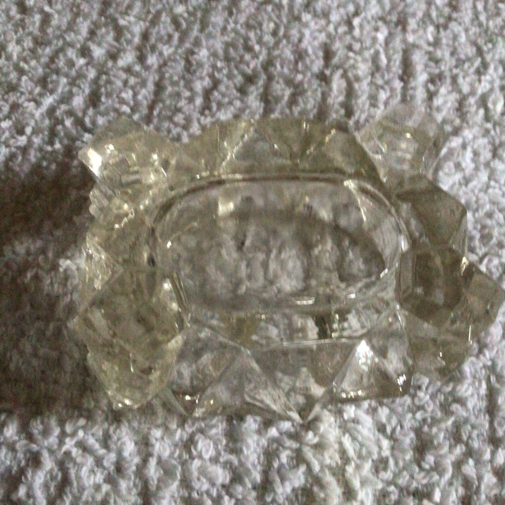Antique EAPG Master Salt Cellar Dip Clear Glass Rectangle Deep Diamonds