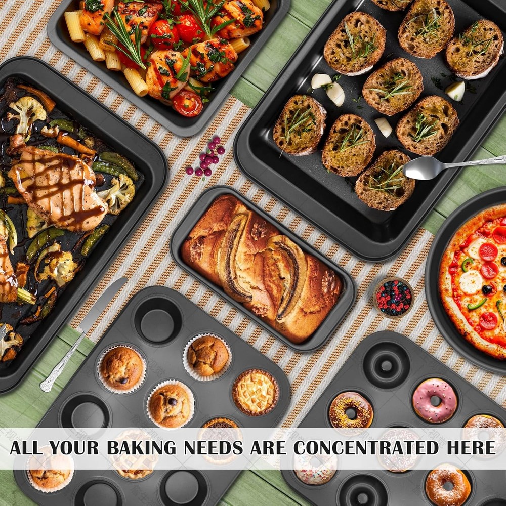 Bakeware Sets Nonstick Baking Pans Set 8 Piece Including Donut Pan,2 Round Cake
