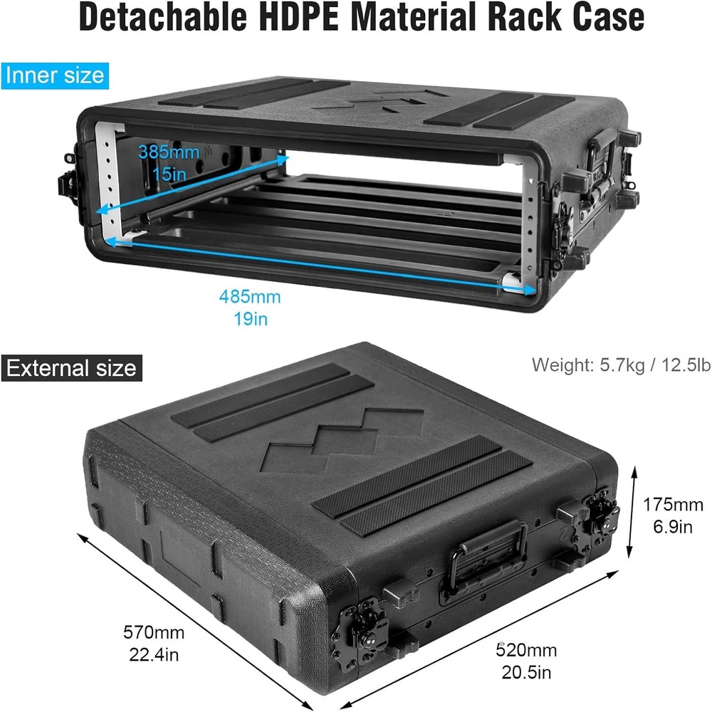 2U 4U 6U Rack Case Shallow 16" Depth, 19" Rackmount Flight Case for DJ Amplifier
