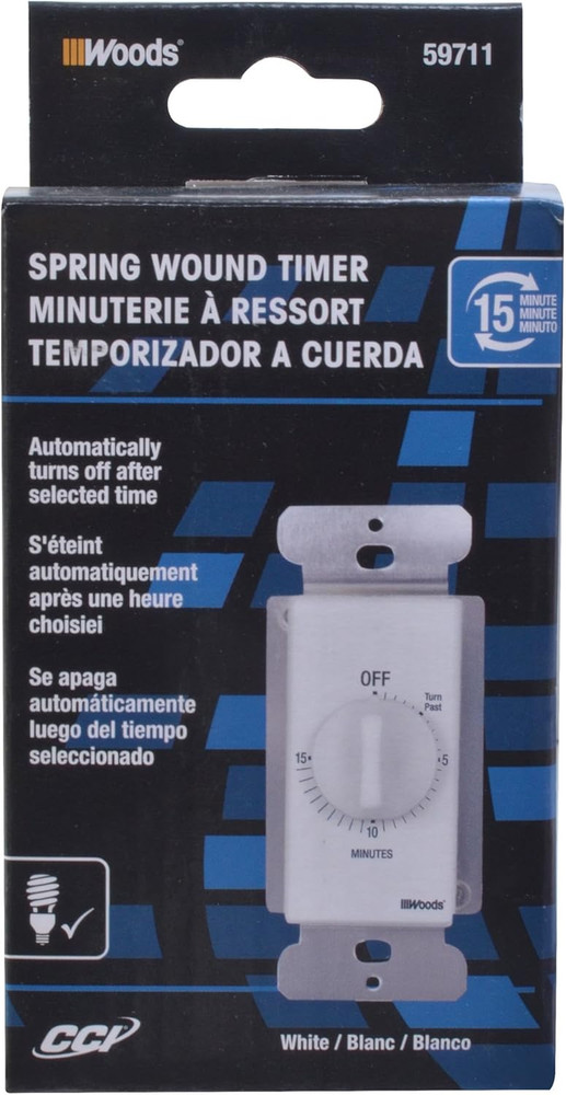 59711 In-Wall 15 Minute Spring Wound Timer, White