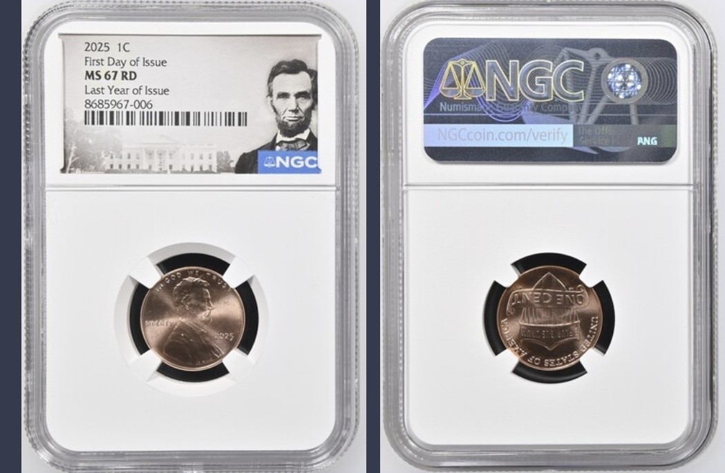 2025 P & D Lincoln Shield 1c Cent 2 Coin Set NGC MS67 RD LAST PENNY First Day %