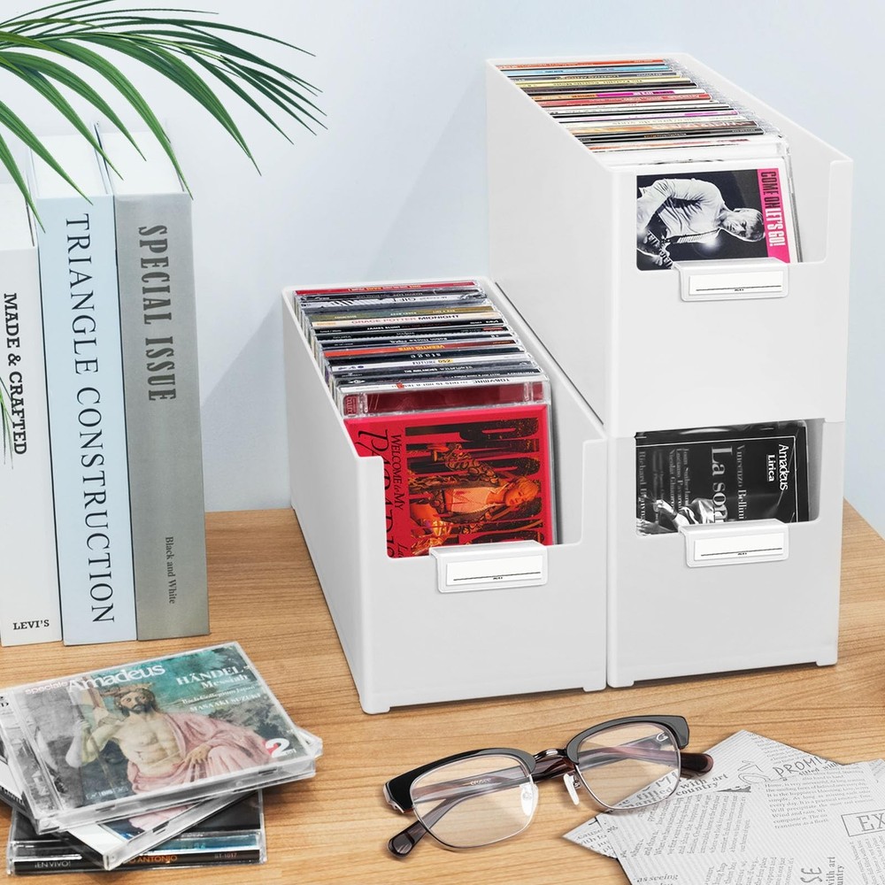 tutata CD Storage Box, Stackable Plastic CD Organizer, Hold Up to 25 CDs, CD ...