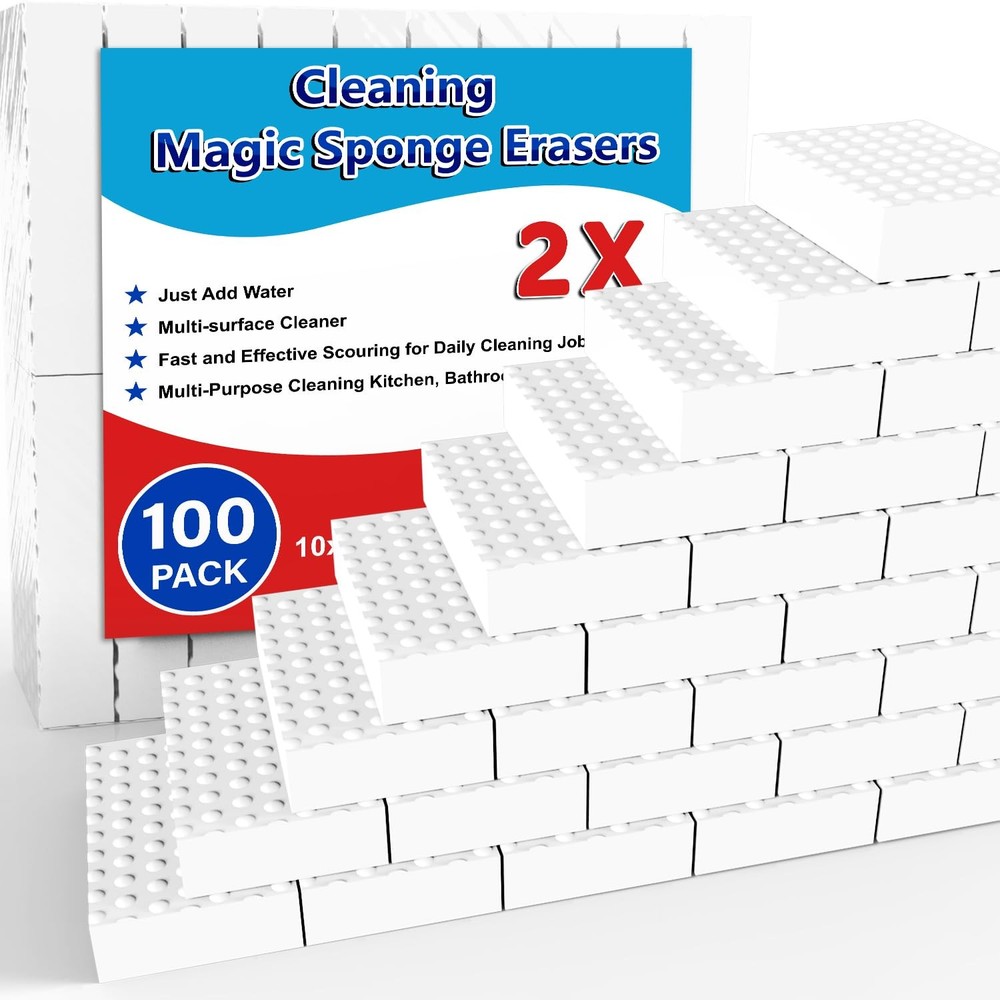 SmilinFit Magic Sponge Erasers, 100 Pack 2X Density Stronger 100PCS, White