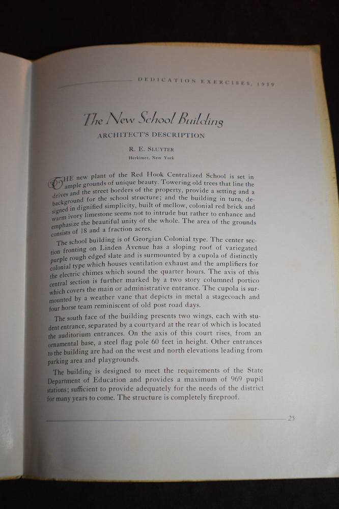1939 Red Hook School District Dedication Exercises Booklet