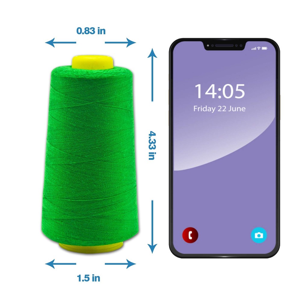 Green Serger Thread All Purpose Polyester 4 Cones 3000 Yards Each Spool