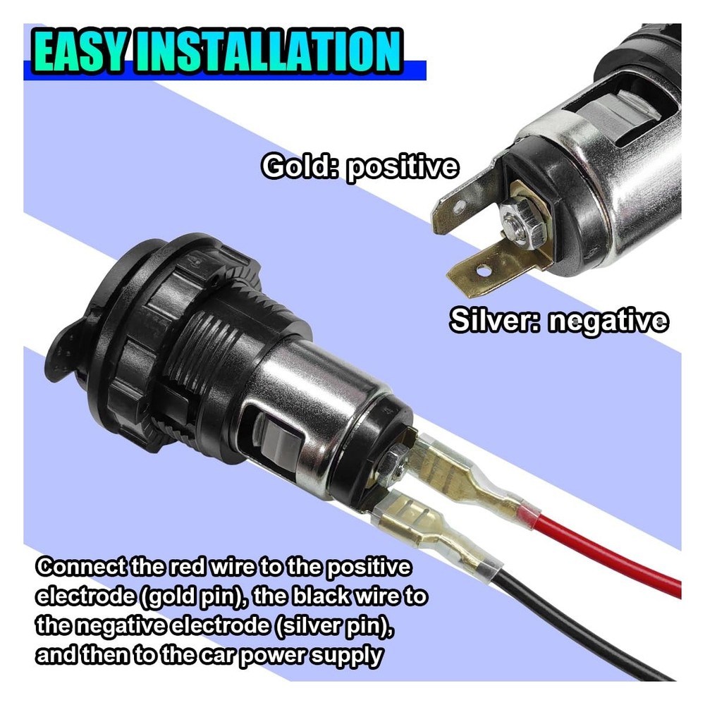 Cigarette Lighter Socket, DC 12V Car Power Outlet Socket Replacement, 1PC