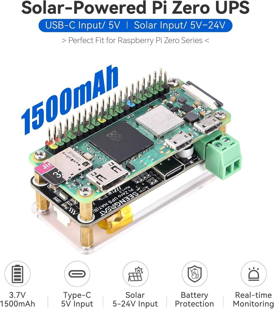 UPS HAT B Power Management Board with Solar MPPT for Raspberry Pi Zero Projects