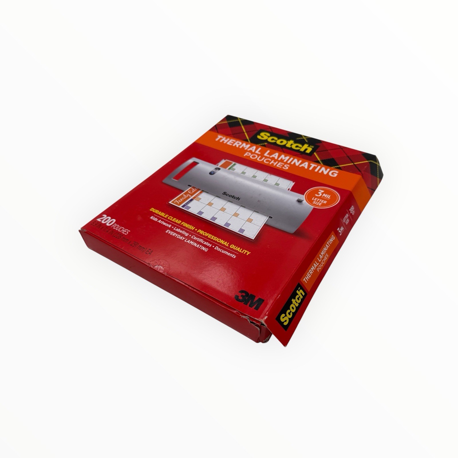 200 Pouches Scotch Letter Size Thermal Laminating Pouches 3mil 8.9" x 11.4"