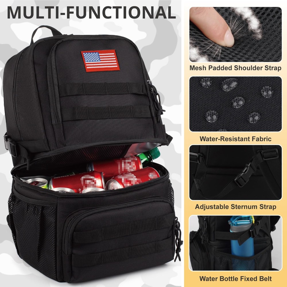 Tactical Double Deck Cooler Backpack for Men,Large Lunch Large, Black