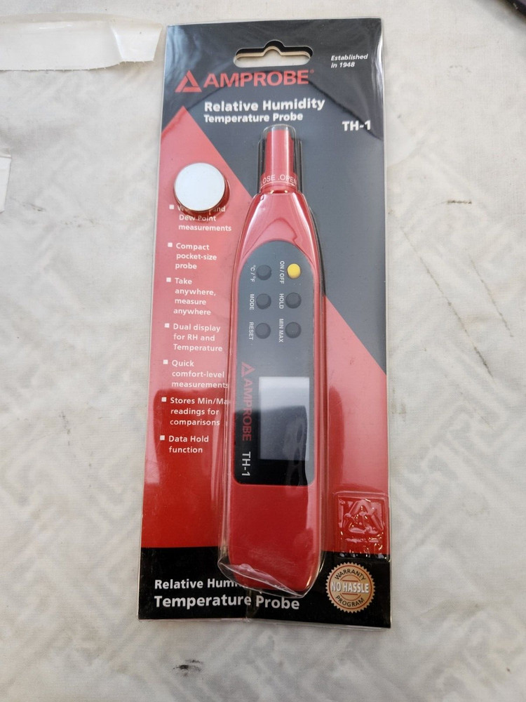 Amprobe TH-1 Compact Probe Style Relative Humidity Meter Dual display PRISTINE!