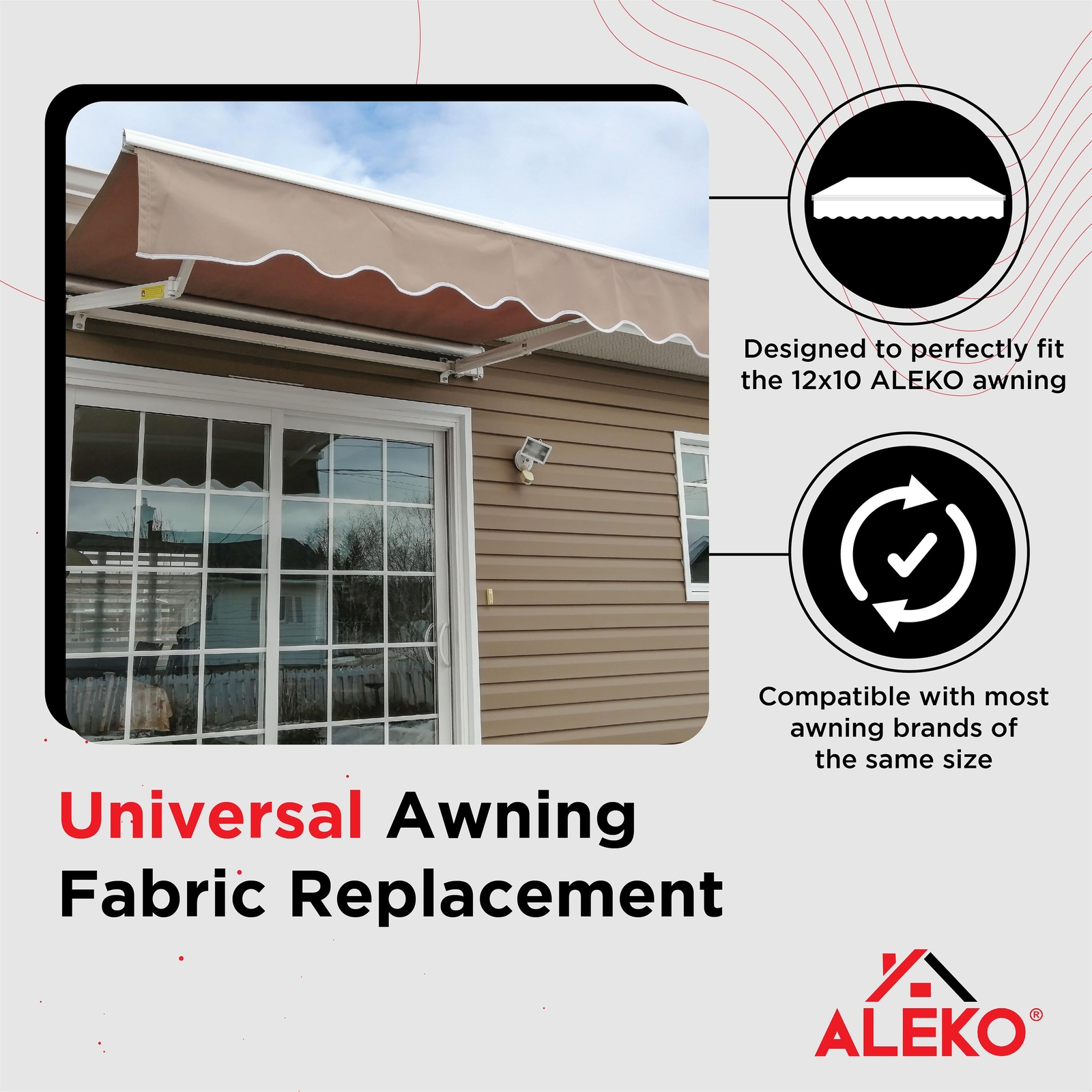 ALEKO 12x10 Ft Retractable Awning Fabric Replacement, Sand