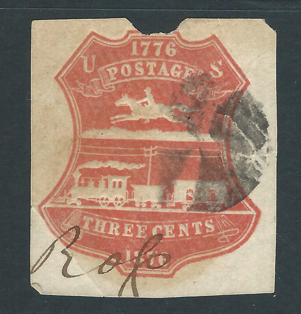 Bigjake: U218,  3 cent Post Rider and Train Cut Square