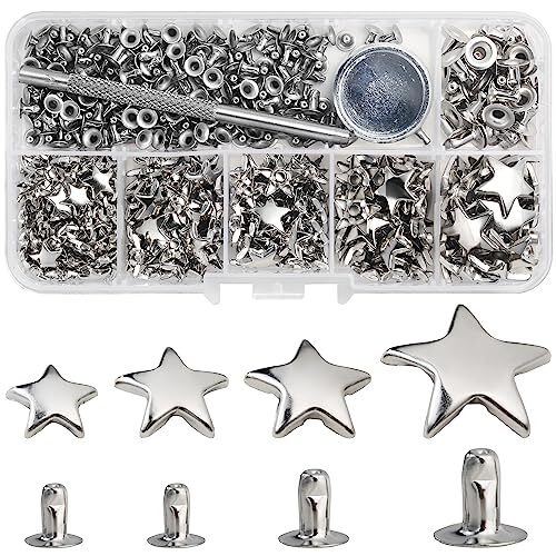 200 Sets Leather Rivets Kit Mixed Sizes Rivets for Leather Star Star - Silver