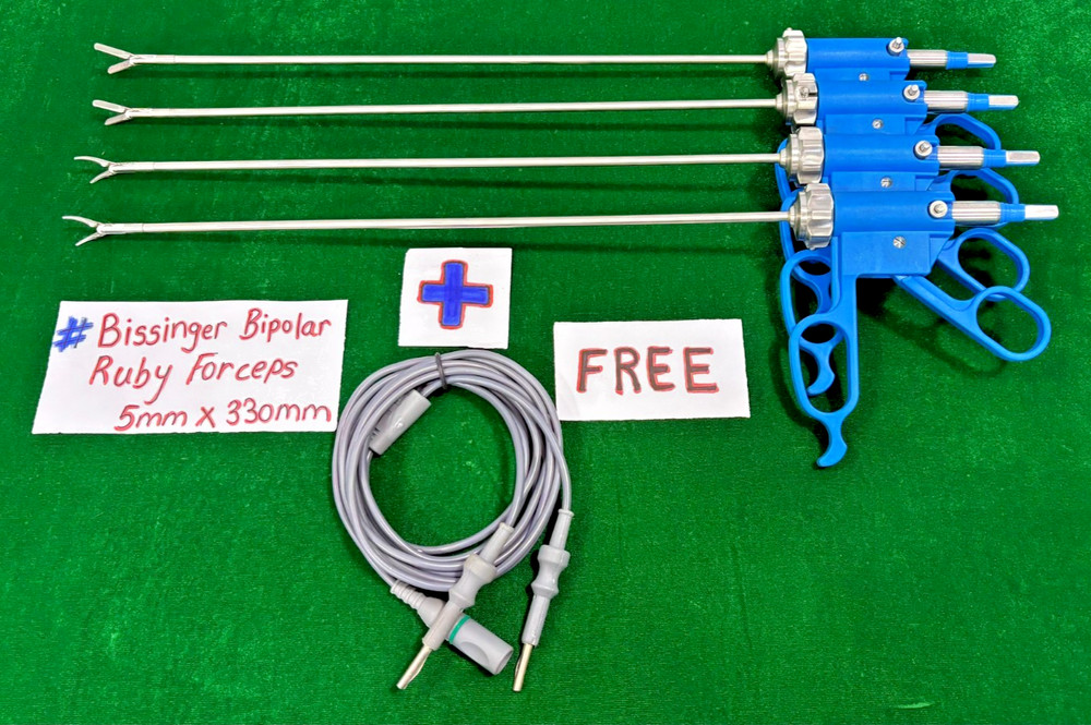 4pc Laparoscopic Bissinger Bipolar Ruby & Maryland Forceps 5mmx330mm with Cable