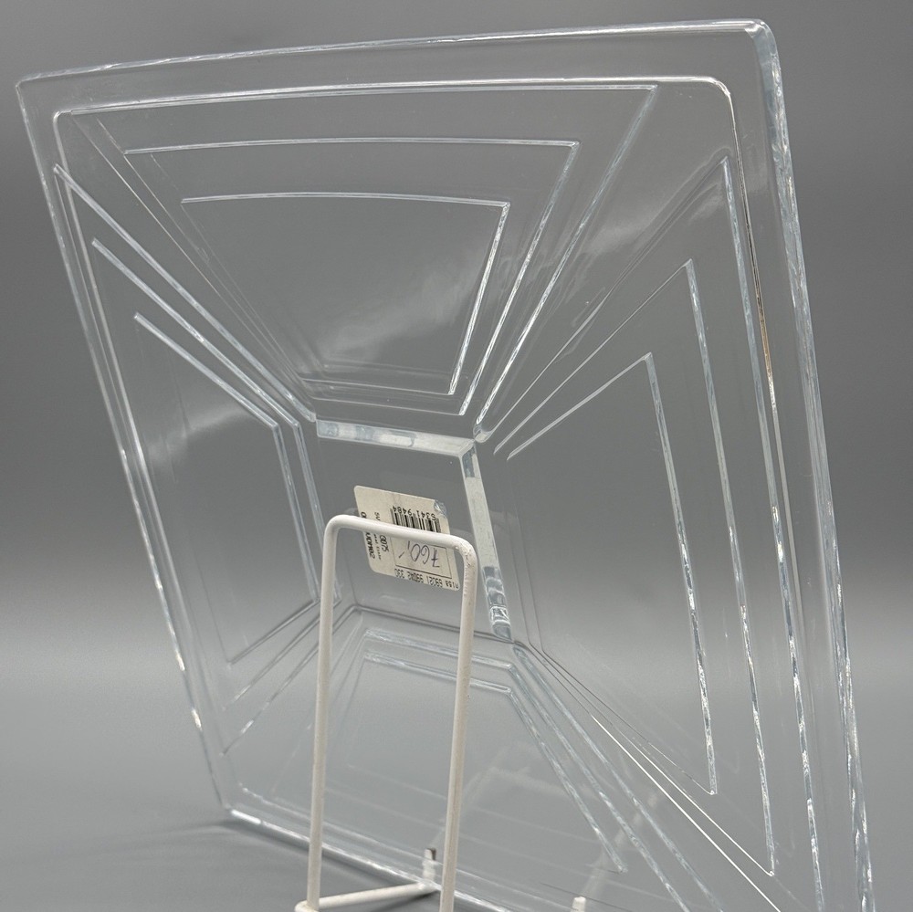 Square Clear Glass Decorative Dish With Geometric Design