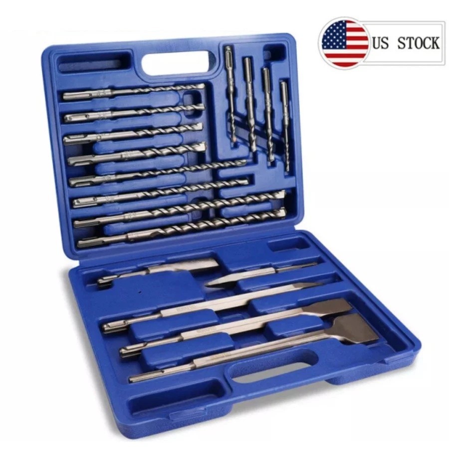 17PC SDS-Plus Rotary Hammer Drill Bits and Chisel Set for Concrete Stone