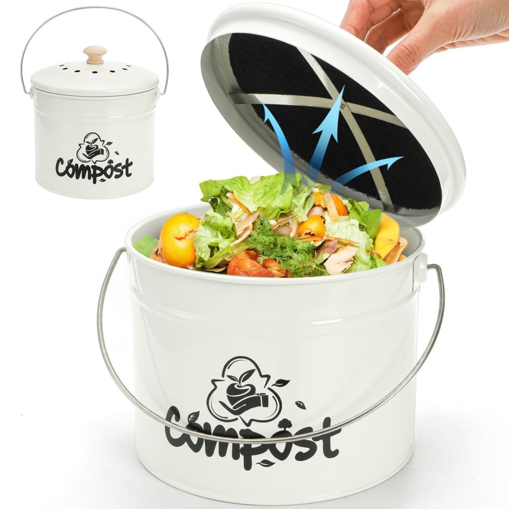 Small Kitchen Compost Bin, 1 Gallon Odorless Composter Container