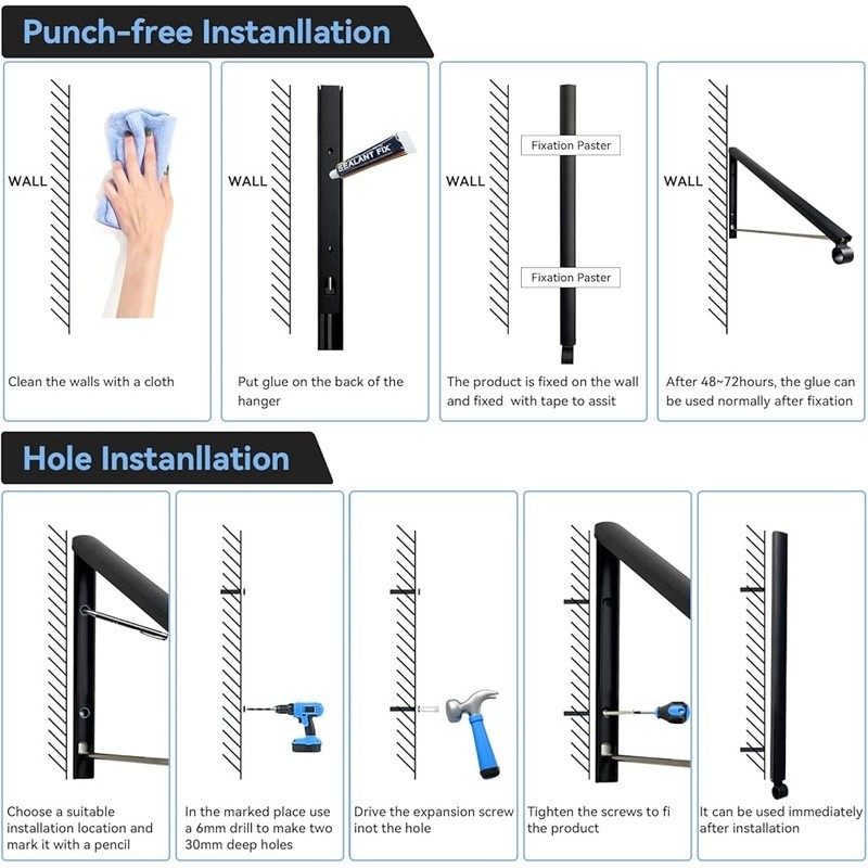 Wall Mounted Foldable Clothes Rack Space Saving Durable Indoor Outdoor Use