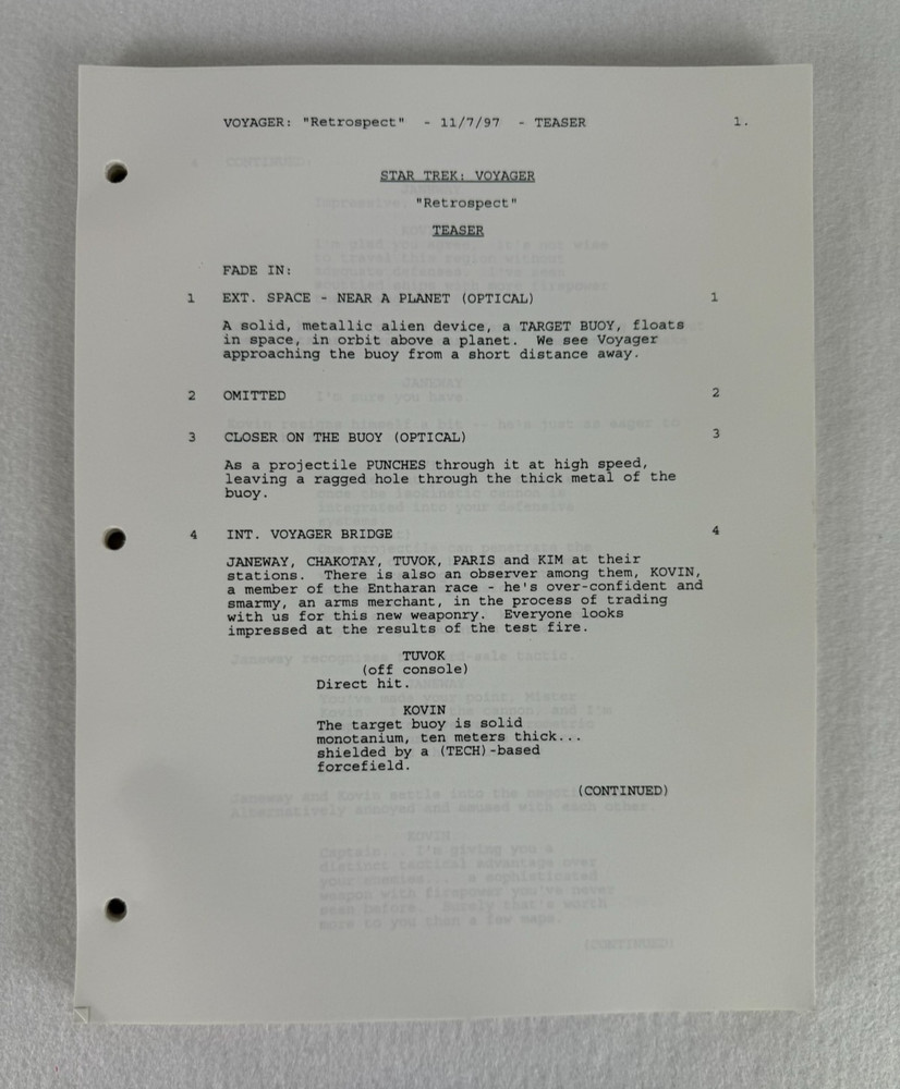 Star Trek Voyager “Retrospect” Final Draft Script (11/07/1997)