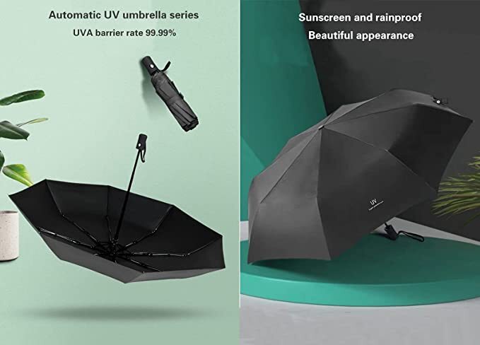 Divine YLL Folding Automatic Open&Close Umbrella Black, Wind & Water & UV Proof