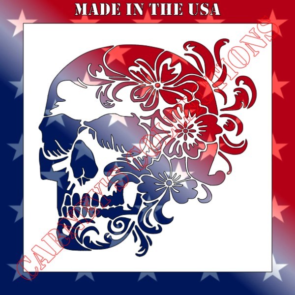 Plastic Stencil - Floral Skull (MB351) (8", 10" or 12")*****