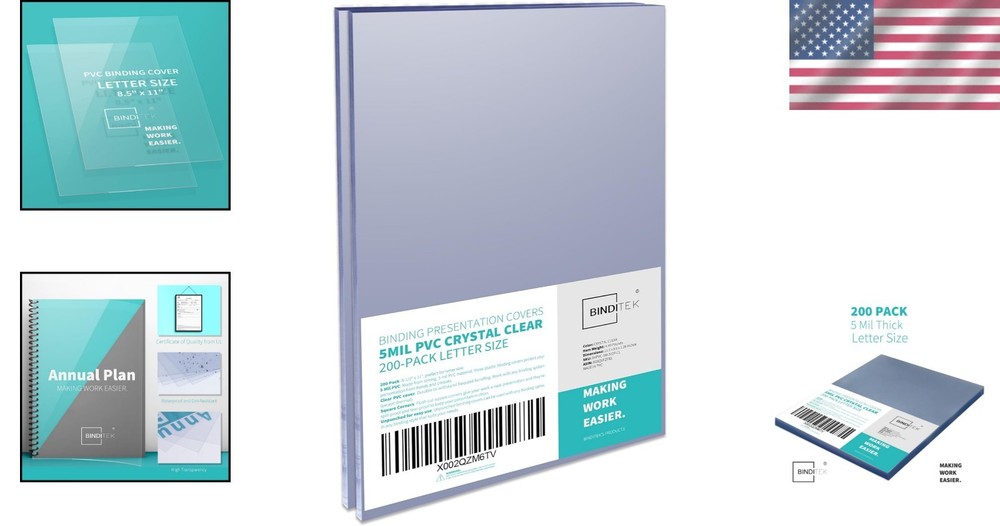 200 Pack Clear Binding Covers - Letter Size, Square Corners
