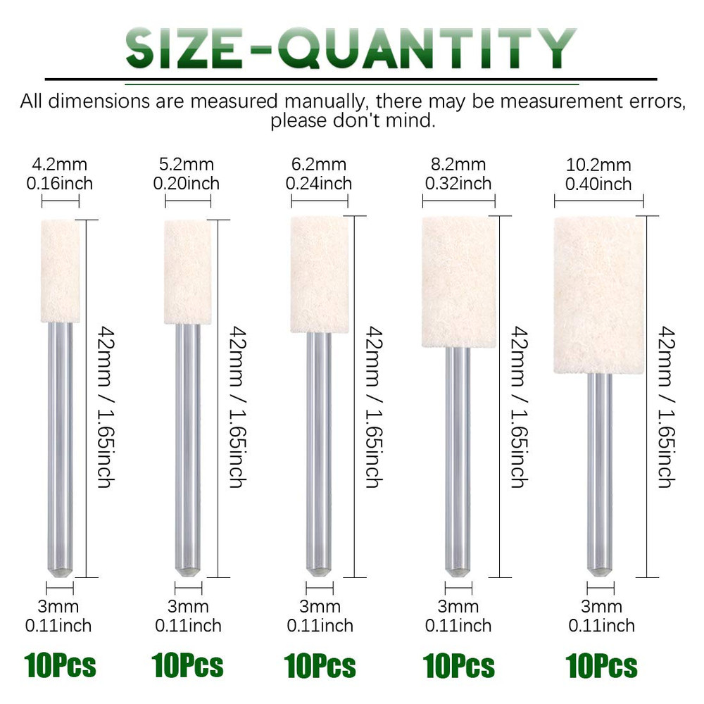 100Pcs Multifunctional Wool Felt Polishing Bits Mandrel Mounted Grinding Buffing