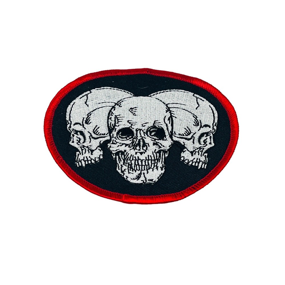 Three Skulls Oval Embordered Iron On Biker Patch